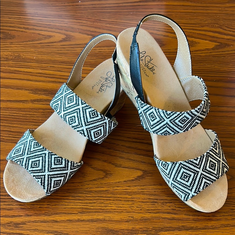Black and White Patterned Women's Sandals